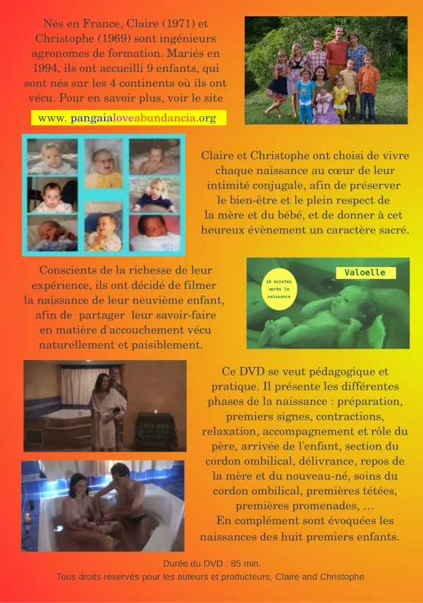 Verso de la jaquette du dvd vivre naturellement et paisiblement la naissance