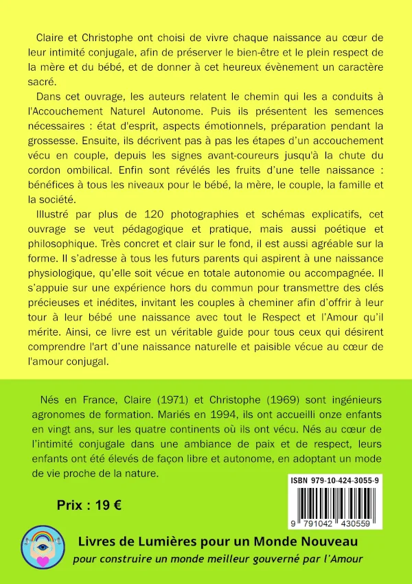 Quatrième de couverture du livre l'accouchement naturel autonome vécu en couple