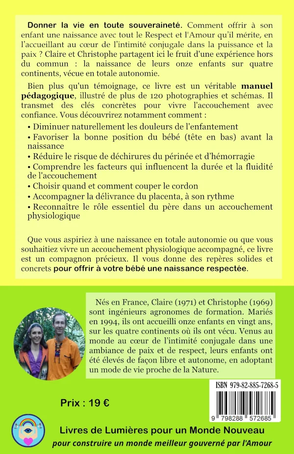 Quatrième de couverture du livre L'ACCOUCHEMENT NATUREL AUTONOME VÉCU EN COUPLE